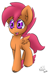 Size: 1017x1530 | Tagged: safe, artist:kingkrail, scootaloo, pegasus, pony, g4, big eyes, simple background, smiling, solo, transparent background, winged hooves