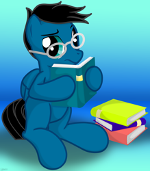 Size: 5772x6600 | Tagged: safe, artist:agkandphotomaker2000, oc, oc:pony video maker, pegasus, pony, book, looking at you, reading, reading glasses, show accurate, sitting