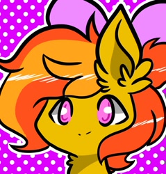 Size: 1000x1046 | Tagged: source needed, safe, artist:larae, oc, oc only, oc:sunrise flair, pegasus, pony, big ears, bow, bust, female, portrait, solo