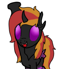 Size: 200x232 | Tagged: safe, artist:blazingcookie, oc, oc only, oc:sunrise flair, changeling, base used, female, folded wings, purple changeling, screencap reference, simple background, smiling, solo, transparent background, waving, wings