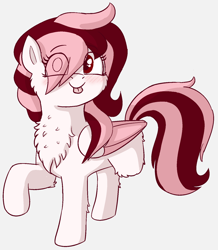 Size: 1370x1572 | Tagged: safe, artist:heretichesh, oc, oc only, oc:toricelli, pegasus, pony, amputee, blushing, chest fluff, female, fluffy, happy, mare, mlem, silly, solo, tongue out