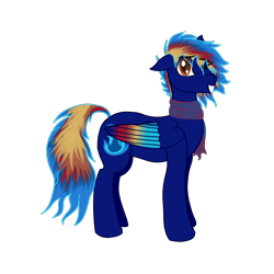 Size: 2000x2000 | Tagged: safe, artist:bluestflames, oc, oc only, oc:blue flames, pegasus, pony, 2021 community collab, derpibooru community collaboration, clothes, colored wings, grin, high res, looking at you, male, multicolored hair, multicolored wings, one eye closed, scarf, simple background, smiling, solo, stallion, transparent background, wings, wink