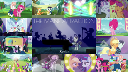Size: 1968x1109 | Tagged: safe, edit, edited screencap, editor:quoterific, screencap, amethyst star, apple bloom, applejack, blues, bon bon, carrot top, cherry berry, cloud kicker, coco crusoe, coloratura, cool star, disco fever, fluttershy, golden harvest, limelight, linky, lyra heartstrings, new wave (g4), noteworthy, octavia melody, parish nandermane, pinkie pie, rainbow dash, rarity, royal riff, scootaloo, shoeshine, smooth move, sparkler, spectrum shades, spike, spring melody, sprinkle medley, starburst (character), svengallop, sweetie belle, sweetie drops, turbo bass, twilight sparkle, alicorn, earth pony, pegasus, pony, unicorn, g4, the mane attraction, countess coloratura, cutie mark crusaders, female, filly, filly applejack, filly coloratura, guitar, male, mane seven, mane six, mare, musical instrument, piano, rara, stallion, twilight sparkle (alicorn), younger