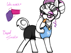 Size: 1152x864 | Tagged: safe, artist:dsstoner, oc, oc only, oc:booped snoot, pony, unicorn, baseball cap, boop, cap, clothes, coach, cutie mark, eyeshadow, gym shorts, hair bun, hat, headset, makeup, medal, one eye closed, reference sheet, sunglasses, tank top, tongue out, wink