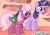 Size: 1450x1011 | Tagged: safe, screencap, cheerilee, twilight sparkle, earth pony, pony, unicorn, g4, season 1, the show stoppers, bag, cropped, duo, golden oaks library, poster, saddle bag, unicorn twilight