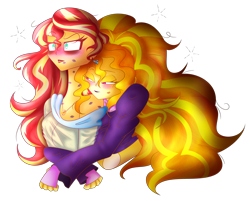 Size: 3348x2690 | Tagged: safe, artist:mywasasi, adagio dazzle, sunset shimmer, equestria girls, g4, blushing, blushing profusely, clothes, cuddling, female, fingerless gloves, geode of empathy, gloves, high res, hoodie, hug, kiss mark, lesbian, lipstick, magical geodes, nuzzling, ship:sunsagio, shipping, simple background, transparent background