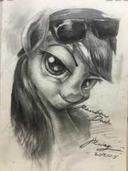 Size: 3024x4032 | Tagged: safe, artist:musical ray, rainbow dash, pegasus, pony, g4, monochrome, sketch, solo, sunglasses, traditional art