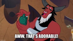 Size: 800x450 | Tagged: safe, edit, edited screencap, screencap, lord tirek, centaur, g4, the ending of the end, bell, caption, cute, grogar's bell, image macro, imgflip, male, reaction image, solo, text, tirebetes