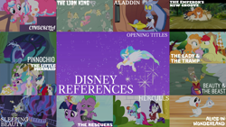Size: 1948x1097 | Tagged: safe, edit, edited screencap, editor:quoterific, screencap, angel bunny, bright mac, discord, lily, lily valley, nightmare moon, pear butter, pinkie pie, princess cadance, princess celestia, rainbow dash, rarity, shining armor, spike, twilight sparkle, alicorn, big cat, earth pony, jaguar (animal), pegasus, pony, rabbit, tiger, unicorn, a bird in the hoof, a canterlot wedding, applebuck season, g4, my little pony best gift ever, princess twilight sparkle (episode), read it and weep, season 1, season 2, season 4, season 7, season 9, sparkle's seven, the best night ever, the perfect pear, three's a crowd, aladdin, alice in wonderland, animal, beauty and the beast, big crown thingy, cinderella, disney, element of magic, female, golden oaks library, hercules, jewelry, lady and the tramp, male, mare, pinocchio, reference, regalia, sleeping beauty, stallion, the emperor's new groove, the lion king, the little mermaid, the rescuers, twilight sparkle (alicorn)