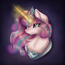 Size: 1080x1080 | Tagged: safe, artist:rxndxm.artist, princess flurry heart, alicorn, pony, g4, bust, eyelashes, female, glowing horn, horn, jewelry, mare, older, older flurry heart, peytral, smiling, solo, tiara