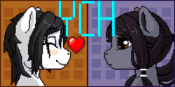 Size: 600x300 | Tagged: safe, artist:imreer, oc, earth pony, pony, animated, blinking, bouncing, commission, earth pony oc, eyes closed, female, heart, mare, pixel art, your character here