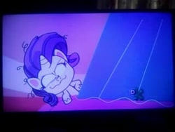Size: 320x240 | Tagged: safe, screencap, rarity, pony, unicorn, bad thing no. 3, g4.5, my little pony: pony life, crazy face, discovery kids, discovery kids logo, faic, gollum, messy mane, photo, picture of a screen, wavy mouth