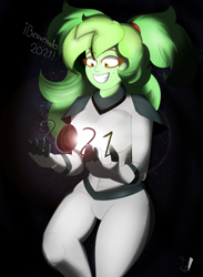 Size: 1900x2600 | Tagged: safe, artist:diamondgreenanimat0, oc, oc only, oc:diamondgreen, equestria girls, g4, 2021, amazing, brown eyes, clothes, eye, eyes, female, girly, green hair, happy, new year, redraw, shadow, solo, space, suit, welcome