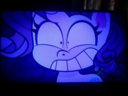 Size: 320x240 | Tagged: safe, screencap, rarity, pony, unicorn, bad thing no. 3, g4.5, my little pony: pony life, bean mouth, crazy face, discovery kids, faic, female, insane face, insanity, mare, photo, picture of a screen, solo