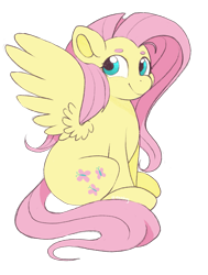 Size: 1123x1484 | Tagged: safe, artist:beashay, fluttershy, pegasus, pony, g4, beanbrows, cute, eyebrows, female, looking at you, mare, shyabetes, simple background, sitting, smiling, solo, spread wings, three quarter view, transparent background, wings