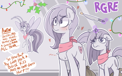 Size: 2335x1470 | Tagged: safe, artist:nignogs, oc, oc:heartthrob, oc:maggie, oc:molly cutter, breezie, earth pony, pony, unicorn, 4chan, bandit, blushing, christmas, christmas lights, cork, female, filly, heart, holiday, holly, holly mistaken for mistletoe, implied anon, knife, magic, mare, neckerchief, offscreen character, ponybooru import, reversed gender roles equestria, reversed gender roles equestria general, speech bubble, telekinesis, threat