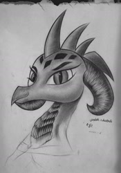 Size: 1080x1542 | Tagged: safe, artist:henry forewen, princess ember, dragon, g4, bust, monochrome, sketch, solo, traditional art