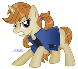 Size: 1200x1069 | Tagged: safe, artist:jennieoo, oc, oc only, oc:gale springbreeze, pony, unicorn, g4, angry, clothes, ponytail, shirt, show accurate, simple background, solo, teeth, transparent background