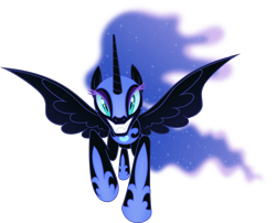 Size: 6500x5255 | Tagged: safe, artist:negatif22, nightmare moon, alicorn, pony, g4, evil grin, fangs, female, flying, grin, mare, show accurate, simple background, smiling, solo, transparent background, vector