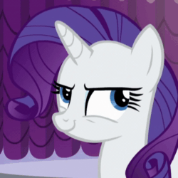 Size: 720x720 | Tagged: safe, screencap, rarity, pony, unicorn, canterlot boutique, g4, animated, cropped, female, laughing, mare, smiling, smirk, solo, sound, webm