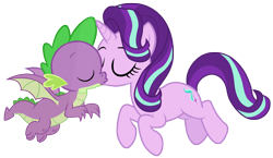 Size: 4432x2572 | Tagged: safe, artist:dragonchaser123, artist:tardifice, hundreds of users filter this tag, spike, starlight glimmer, dragon, pony, unicorn, g4, eyes closed, female, interspecies, kissing, male, ship:sparlight, shipping, show accurate, simple background, straight, transparent background, vector, winged spike, wings