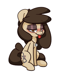 Size: 1800x1980 | Tagged: safe, artist:lou, oc, oc only, oc:louvely, earth pony, pony, 2021 community collab, derpibooru community collaboration, female, lidded eyes, simple background, sitting, solo, tongue out, transparent background