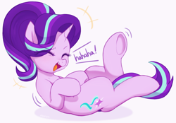 Size: 4589x3190 | Tagged: safe, artist:maren, starlight glimmer, pony, unicorn, cute, eyes closed, female, giggles, glimmerbetes, high res, invisible tickles, kicking, laughing, mare, open mouth, simple background, solo, underhoof, white background