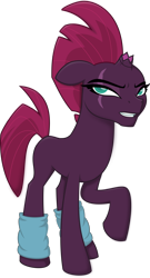 Size: 1040x1920 | Tagged: safe, artist:tentapone, tempest shadow, pony, unicorn, g4, annoyed, broken horn, cute, female, floppy ears, frown, horn, leg warmers, mare, missing accessory, missing cutie mark, no armor, raised hoof, scar, simple background, solo, tempestbetes, transparent background, vector, workout, zumba