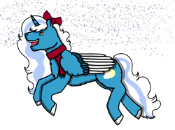 Size: 1280x950 | Tagged: safe, artist:skaidahogwartsgal, oc, oc:fleurbelle, alicorn, pony, alicorn oc, bow, chest fluff, clothes, female, hair bow, horn, mare, running, scarf, simple background, transparent background, wing fluff, wings
