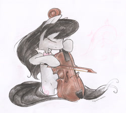 Size: 2518x2267 | Tagged: safe, artist:piquipauparro, octavia melody, earth pony, pony, bow (instrument), bowtie, cello, cello bow, musical instrument, solo, traditional art