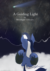 Size: 2508x3541 | Tagged: safe, artist:moonlight grimoire, oc, oc only, oc:stardust (moonlight grimoire), pegasus, pony, comet, female, filly, high res, meteor shower, night, pegasus oc, text, wings