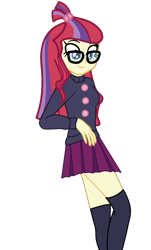 Size: 1290x2133 | Tagged: safe, artist:gmaplay, moondancer, equestria girls, g4, clothes, equestria girls-ified, glasses, simple background, socks, solo, stockings, thigh highs, thigh socks, transparent background, zettai ryouiki
