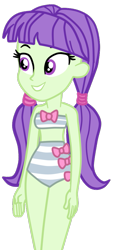 Size: 455x945 | Tagged: safe, artist:gmaplay, starlight, equestria girls, g4, lost and found, my little pony equestria girls: better together, bandeau, bare shoulders, bow, clothes, grin, high waisted bikini, legs together, midriff, pigtails, simple background, sleeveless, smiling, solo, strapless, strapless bikini, striped swimsuit, swimsuit, transparent background, vector
