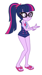 Size: 880x1557 | Tagged: safe, artist:gmaplay, sci-twi, twilight sparkle, equestria girls, equestria girls series, forgotten friendship, g4, clothes, feet, one-piece swimsuit, sci-twi swimsuit, simple background, sleeveless, solo, swimsuit, transparent background, vector