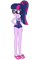 Size: 1548x2340 | Tagged: safe, artist:gmaplay, sci-twi, twilight sparkle, equestria girls, g4, my little pony equestria girls: better together, unsolved selfie mysteries, clothes, confused, feet, one-piece swimsuit, sci-twi swimsuit, simple background, sleeveless, solo, swimsuit, transparent background, vector