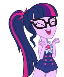 Size: 1759x2100 | Tagged: safe, artist:gmaplay, edit, edited screencap, screencap, sci-twi, twilight sparkle, equestria girls, equestria girls specials, g4, my little pony equestria girls: better together, my little pony equestria girls: forgotten friendship, clothes, excited, eyes closed, not a vector, one-piece swimsuit, open mouth, sci-twi swimsuit, sci-twibetes, simple background, sleeveless, solo, swimsuit, transparent background, vector