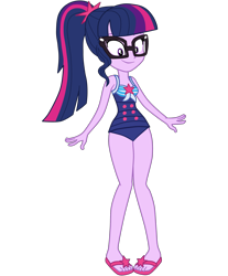 Size: 2048x2468 | Tagged: safe, artist:gmaplay, sci-twi, twilight sparkle, equestria girls, equestria girls series, forgotten friendship, g4, clothes, feet, high res, looking down, one-piece swimsuit, sci-twi swimsuit, simple background, sleeveless, solo, swimsuit, transparent background, vector
