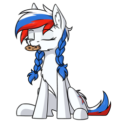 Size: 1500x1550 | Tagged: safe, artist:danger_above, oc, oc only, oc:marussia, earth pony, pony, braid, concave belly, cookie, ear fluff, eyes closed, food, nation ponies, ponified, russia, simple background, sitting, slender, solo, thin, transparent background