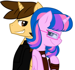 Size: 7200x6715 | Tagged: safe, artist:ejlightning007arts, oc, oc only, oc:ej, oc:hsu amity, alicorn, pony, amityej, back to back, clothes, crossover, duo, female, glasses, heart eyes, jedi, male, mare, oc x oc, shipping, simple background, smiling, stallion, star wars, straight, transparent background, vector, wingding eyes