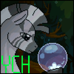 Size: 300x300 | Tagged: safe, artist:imreer, oc, zebra, animated, bust, commission, crystal ball, gif, hoof hold, outdoors, pixel art, tree, your character here, zebra oc