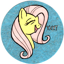 Size: 350x351 | Tagged: safe, artist:hollyann, fluttershy, pegasus, pony, g4, bust, female, mare, open mouth, smiling, solo, yay