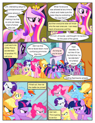 Size: 612x792 | Tagged: safe, artist:newbiespud, edit, edited screencap, screencap, applejack, fluttershy, pinkie pie, princess cadance, rainbow dash, rarity, twilight sparkle, alicorn, earth pony, pegasus, pony, unicorn, comic:friendship is dragons, a canterlot wedding, g4, angry, comic, dialogue, disguise, disguised changeling, eyelashes, female, frown, hat, hoof shoes, jewelry, mane six, mare, outdoors, peytral, raised hoof, scowl, screencap comic, tiara, unicorn twilight