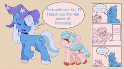 Size: 1920x1080 | Tagged: safe, artist:ufemmeo, cozy glow, trixie, pegasus, pony, unicorn, g4, a better ending for cozy, comic, dialogue, duo, duo female, eyeroll, eyes closed, female, good end, speech bubble, weather boy
