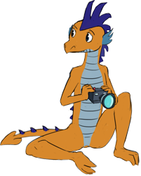 Size: 965x1200 | Tagged: safe, artist:tempusfidgets, oc, oc only, oc:fisher, dragon, 2021 community collab, derpibooru community collaboration, camera, male, simple background, solo, transparent background