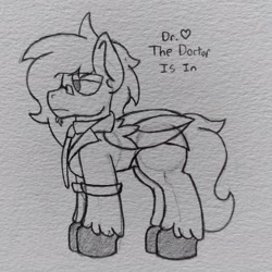 Size: 2509x2509 | Tagged: safe, artist:drheartdoodles, oc, oc only, oc:dr.heart, clydesdale, pegasus, pony, doctor, doctors coat, facial hair, feltlocks, glasses, goatee, high res, male, necktie, stallion, traditional art