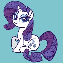 Size: 2048x2048 | Tagged: dead source, safe, artist:sophie scruggs, part of a set, opalescence, rarity, pony, unicorn, g4, alternate hairstyle, beatnik rarity, beret, clothes, cute, darling, decorative hatching, female, glasses, hat, high res, mare, punk, raribetes, raripunk, simple background, solo, sweater, teal background