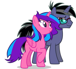 Size: 1110x1014 | Tagged: safe, artist:raindashesp, oc, oc:melody aurora, pony, unicorn, 2021 community collab, derpibooru community collaboration, duo, female, male, mare, simple background, stallion, transparent background