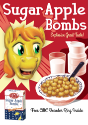 Size: 637x900 | Tagged: safe, artist:droakir, braeburn, earth pony, pony, fallout equestria, g4, advertisement, cereal box, creepy, creepy smile, head, milk, smiling, solo, text, uncanny valley, unintentionally creepy, wat