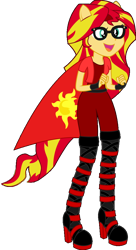 Size: 520x959 | Tagged: dead source, safe, artist:mintjtwn, sunset shimmer, equestria girls, g4, cape, clothes, glasses, open mouth, ponied up, simple background, solo, transparent background, vector