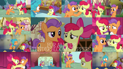 Size: 1948x1096 | Tagged: safe, edit, edited screencap, editor:quoterific, screencap, alula, apple bloom, button mash, carrot top, cherry berry, cherry spices, dinky hooves, doctor whooves, golden harvest, lily, lily valley, lotus blossom, mango dash, pluto, roseluck, ruby pinch, tender taps, time turner, g4, on your marks, female, male, shipping, straight, tenderbloom